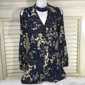Material Girl Floral Romper Slit Sleeves Size S